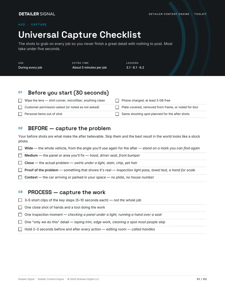 First page of the Universal Capture Checklist